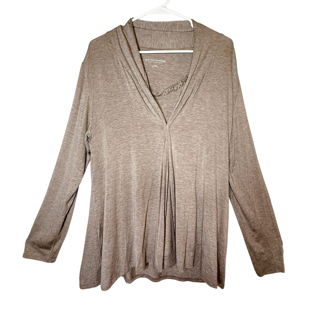 Soft Surroundings 2 Piece Tank Cardigan Set Large Taupe Viscose Stretch Cozy